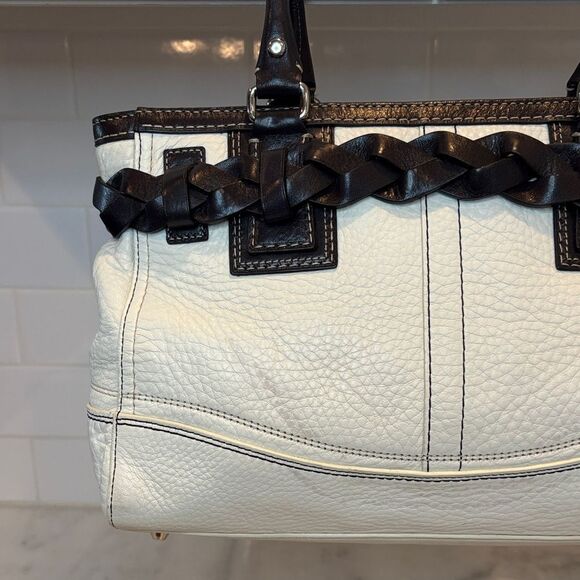 Coach Bag Purse Handbag Leather White Braided Hampton Signature Shoulder Tote - Picture 5 of 16